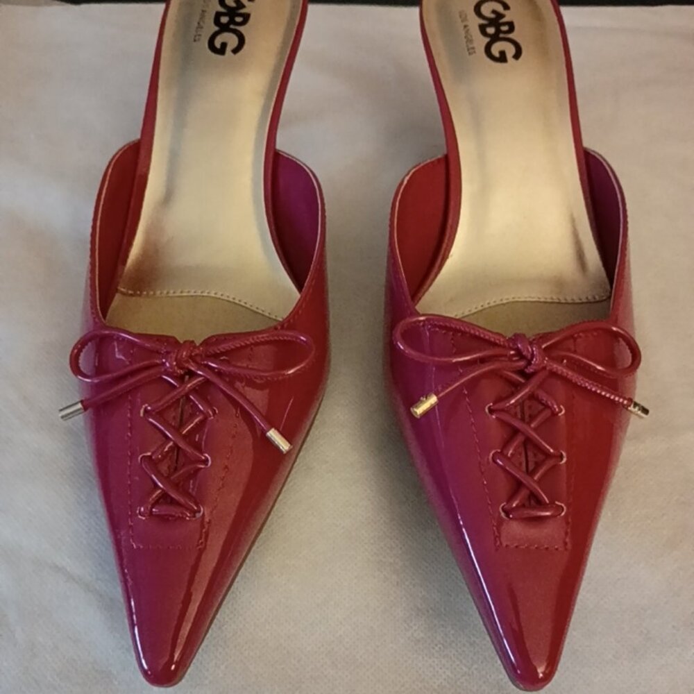 GBG LOS ANGELES FUSCHIA WOMEN'S  PATENT LACE UP KITTEN HEEL MULES NWOT NWOB